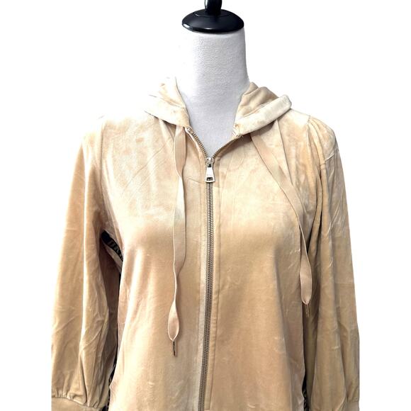 DKNY Full-Zip Hoodie Long Sleeve Elastic Hem Cuffs Velour Gold Tan Women's M NWT - Picture 3 of 11